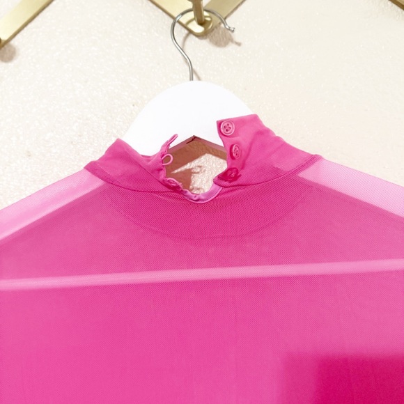 Ser.O.Ya Levina Mesh Sheer Ruched Dress in Malibu Pink size medium $278 MSRP - Picture 9 of 12